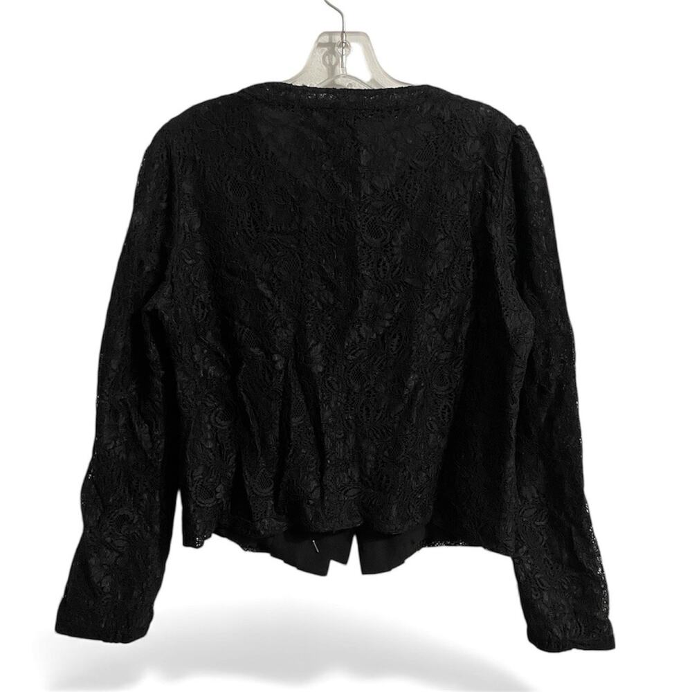 GUESS Lace Tuxedo Blouse Size Large Women Black Shirt Long Sleeve Holiday Luxury - Picture 2 of 7